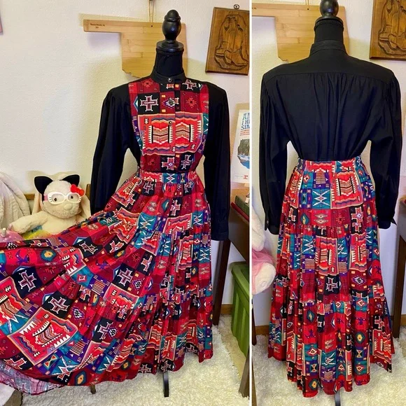 VINTAGE Desert West Sherry Holt USA Circle Skirt Set Southwestern Aztec MEDIUM - Picture 1 of 14